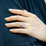 Moissanite Halo on Natural Tanzanite and Moissanite Engagement Ring 