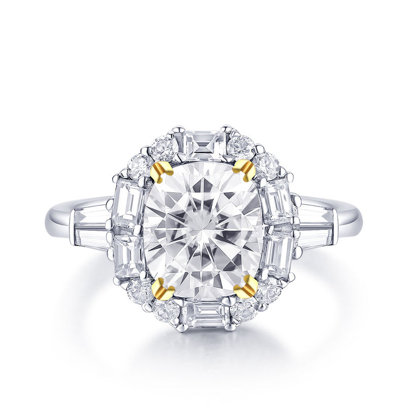 Cushion Cut Diamond Ring With a Baguette-Cut Diamond Halo | Saratti