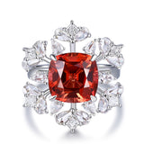 Red Tournaline Cocktail Ring with Rose Cut Diamond Halo 