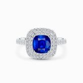 Classic Double Halo Blue Sapphire and Diamond Ring | Modern Gem Jewelry | Saratti