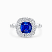 Classic Double Halo Blue Sapphire and Diamond Ring
