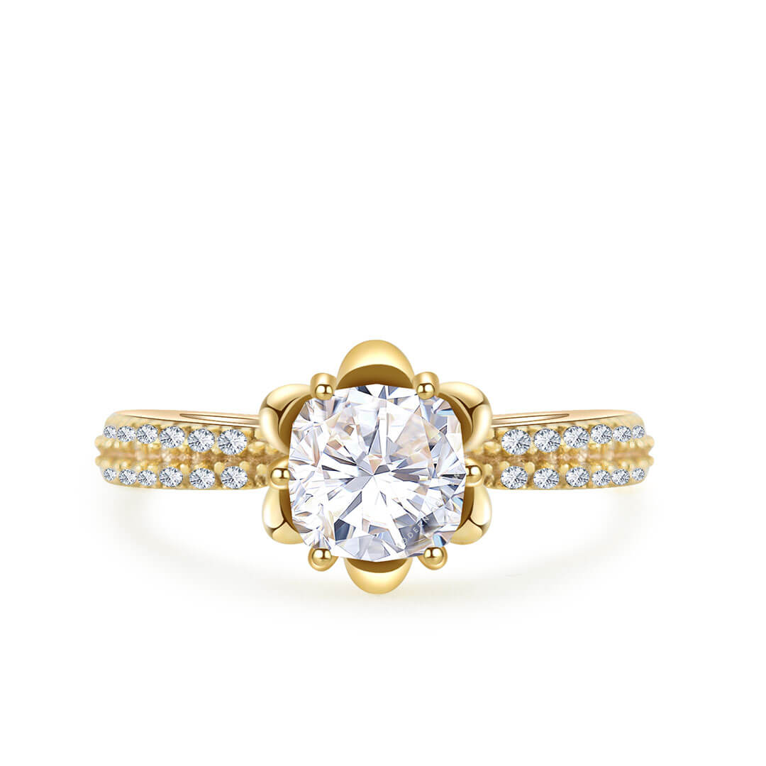 2 Carat Cushion Cut Diamond Ring In Yellow Gold | Custom Jewelry| Modern Gem Jewelry