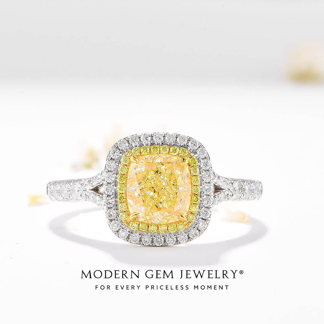 Cushion Fancy Yellow Split Shank Diamond Ring