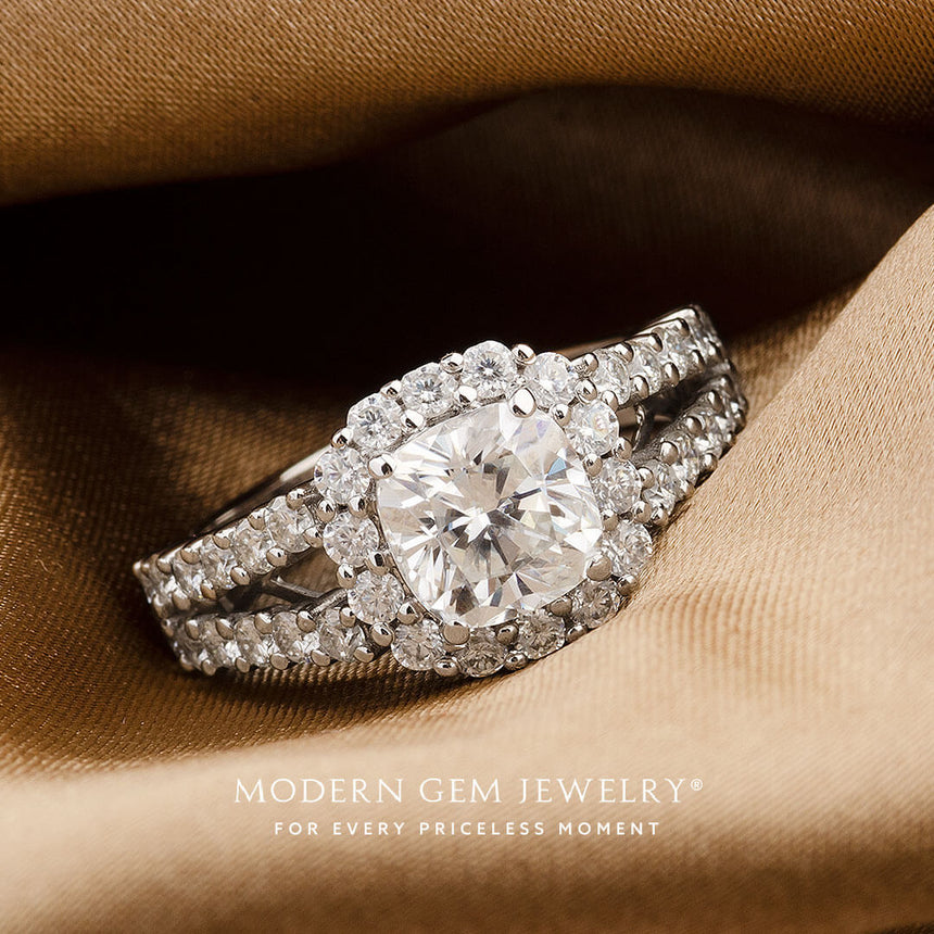 2 carat Cushion Diamond Ring in 18K White Gold | Modern Gem Jewelry | Custom Engagement Rings & Fine Jewelry