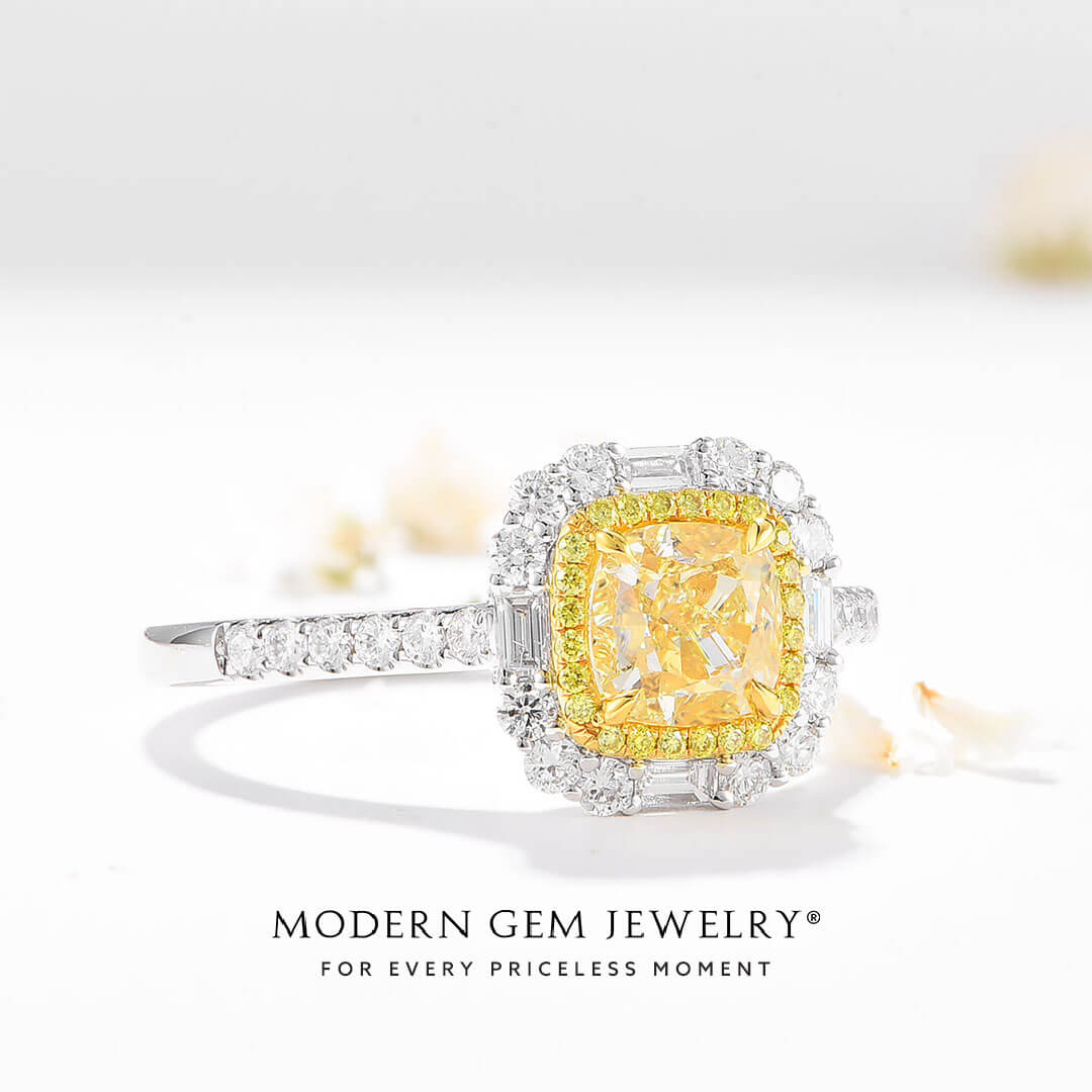 Yellow Diamond Ring Tiffany in White Gold | Modern Gem Jewelry