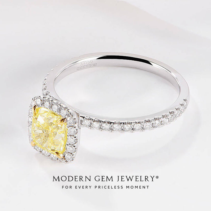 Natural Fancy Yellow Diamond and Diamond Halo Ring 