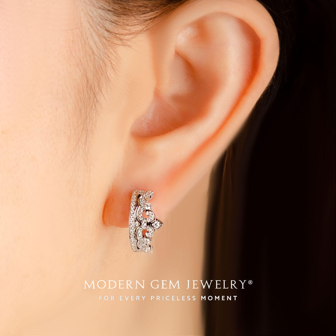 Tiara-Inspired Circle Diamond Earrings  | Modern Gem Jewelry