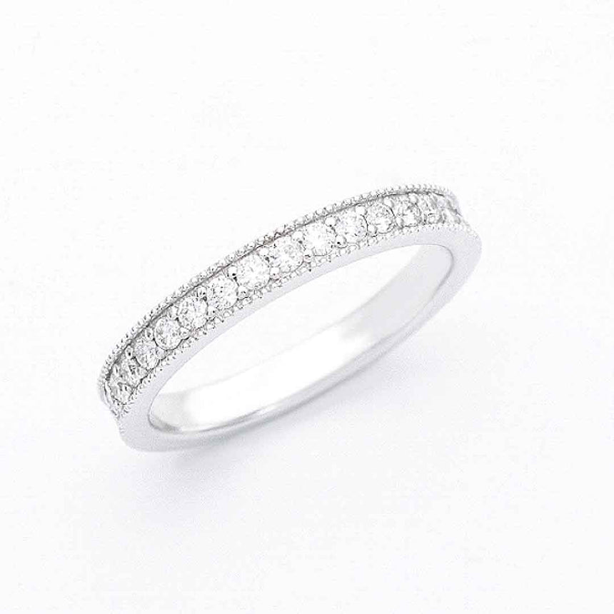 Milgrain Wedding Band with Pave Set  Diamonds in White Gold | Modern Gem Jewelry | Saratti 