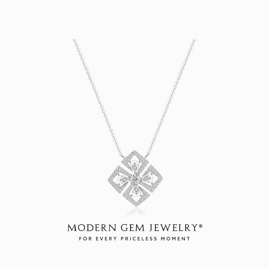 Dangling Diamond Necklace in 18K White Gold| Modern Gem Jewelry