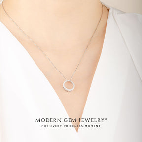 Sparkling White Gold Necklace with Diamond Circle Pendant | Saratti