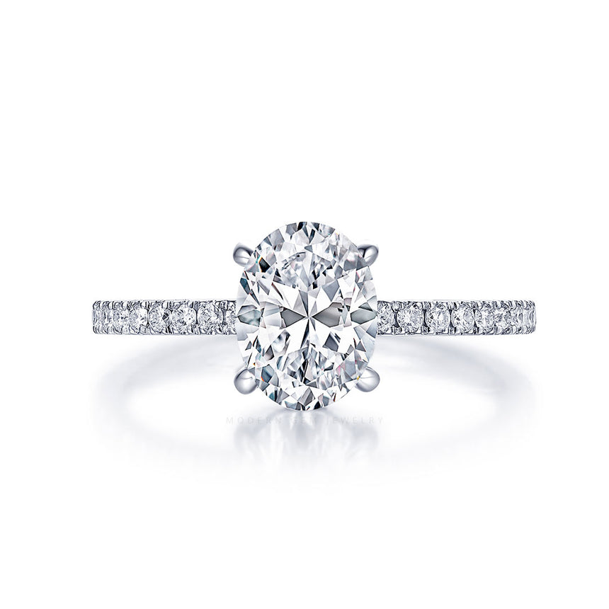 Prong Set Oval Diamond Engagement Ring in 18K White Gold 