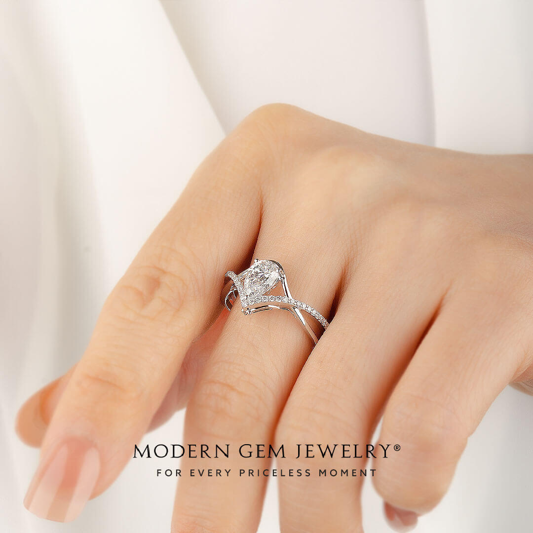 Claire • Pear Shaped Engagement Ring with Twisted Band | Modern Gem Jewelry