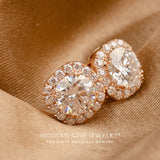 Round Diamond Halo Earrings in Rose Gold | Modern Gem Jewelry