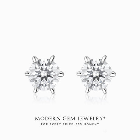 Half Carat Round Diamond Screw Back 18K White Gold Earrings | Modern Gem Jewelry