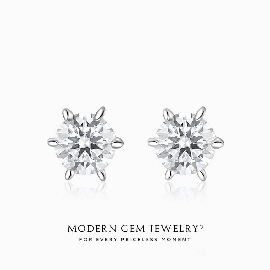 Half Carat Round Diamond Screw Back 18K White Gold Earrings | Modern Gem Jewelry