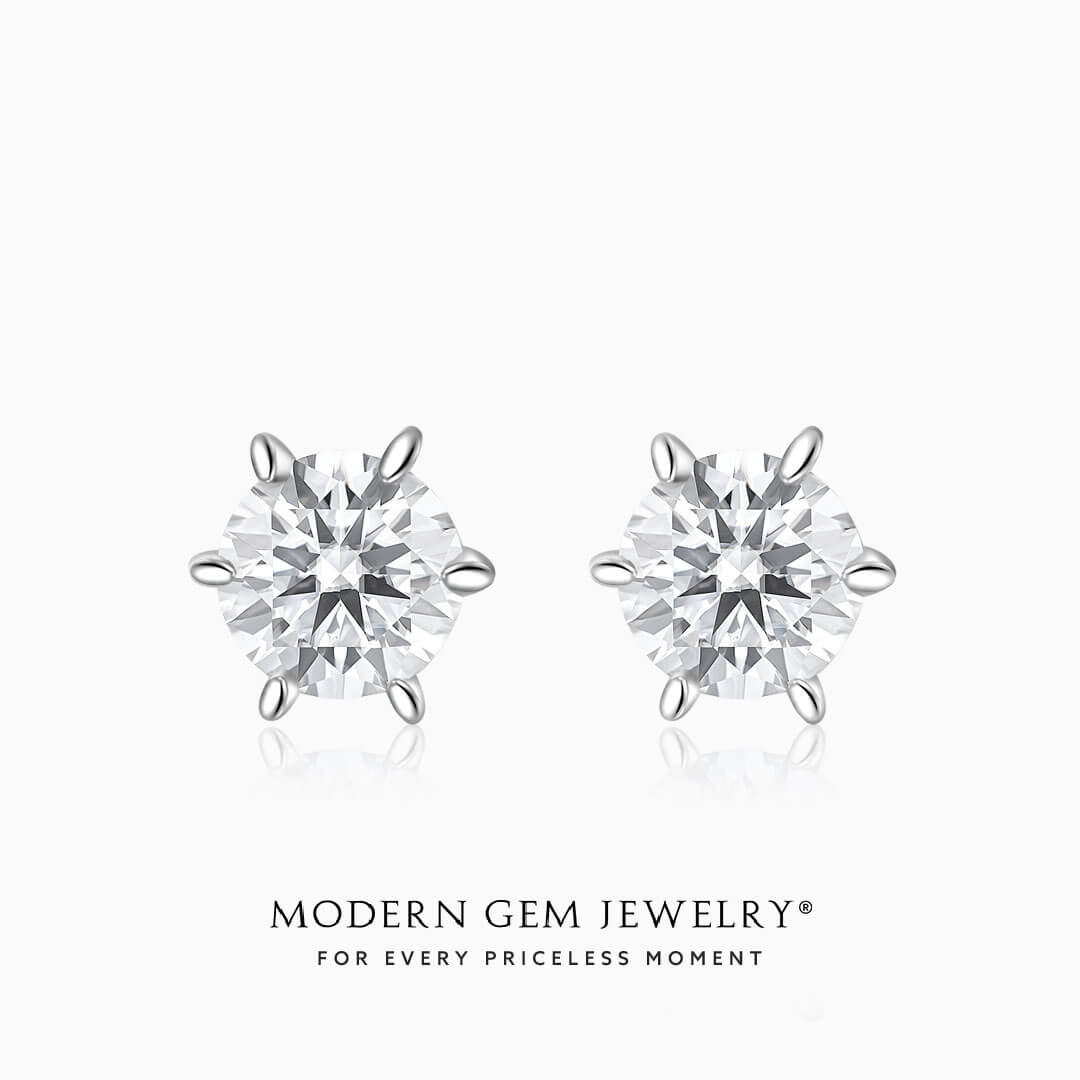 Half Carat Round Diamond Screw Back 18K White Gold Earrings | Modern Gem Jewelry