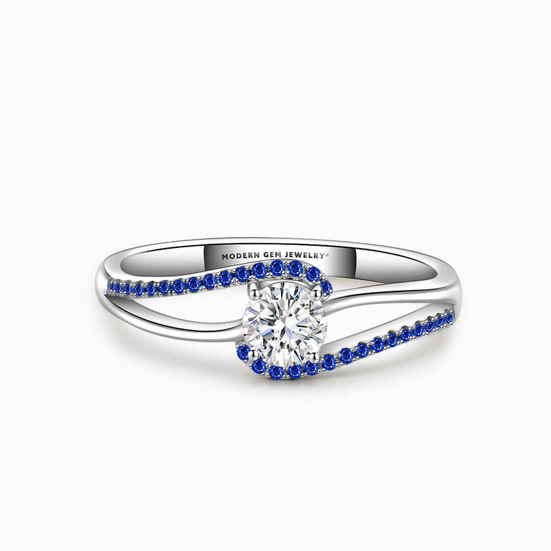Split Shank Round Diamond Ring with Melee Sapphire Accents | Saratti