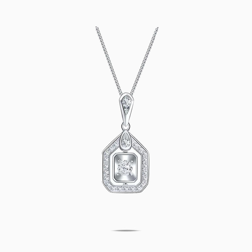 Diamond Necklace Halo in 18K White Gold | Saratti