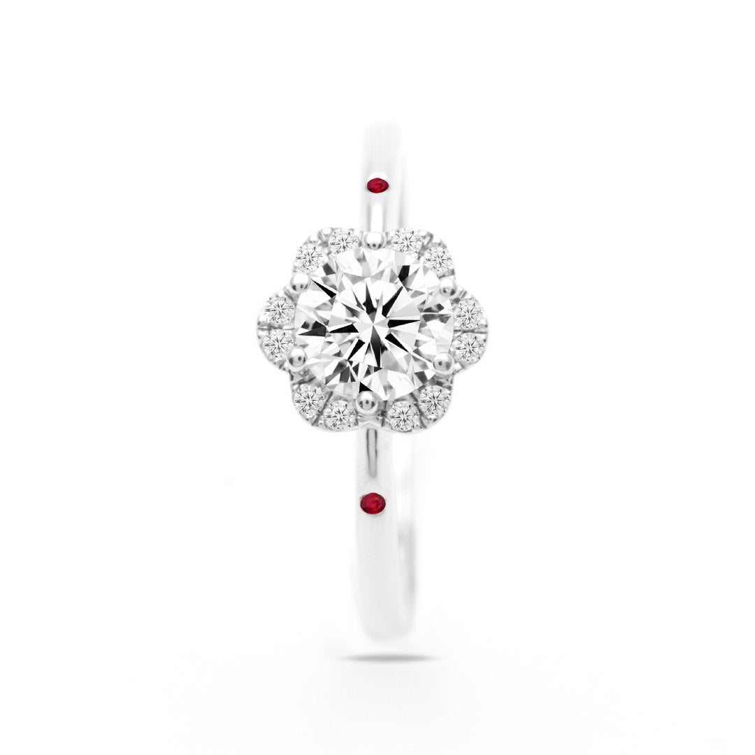 Sparkling LILA Round Diamond Halo Four Prongs White Gold Ring | Modern Gem Jewelry | Saratti