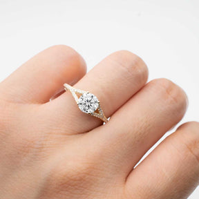 Incredible LUCIA Split Shank Engagement Ring in Yellow Gold | Modern Gem Jewelry | Saratti