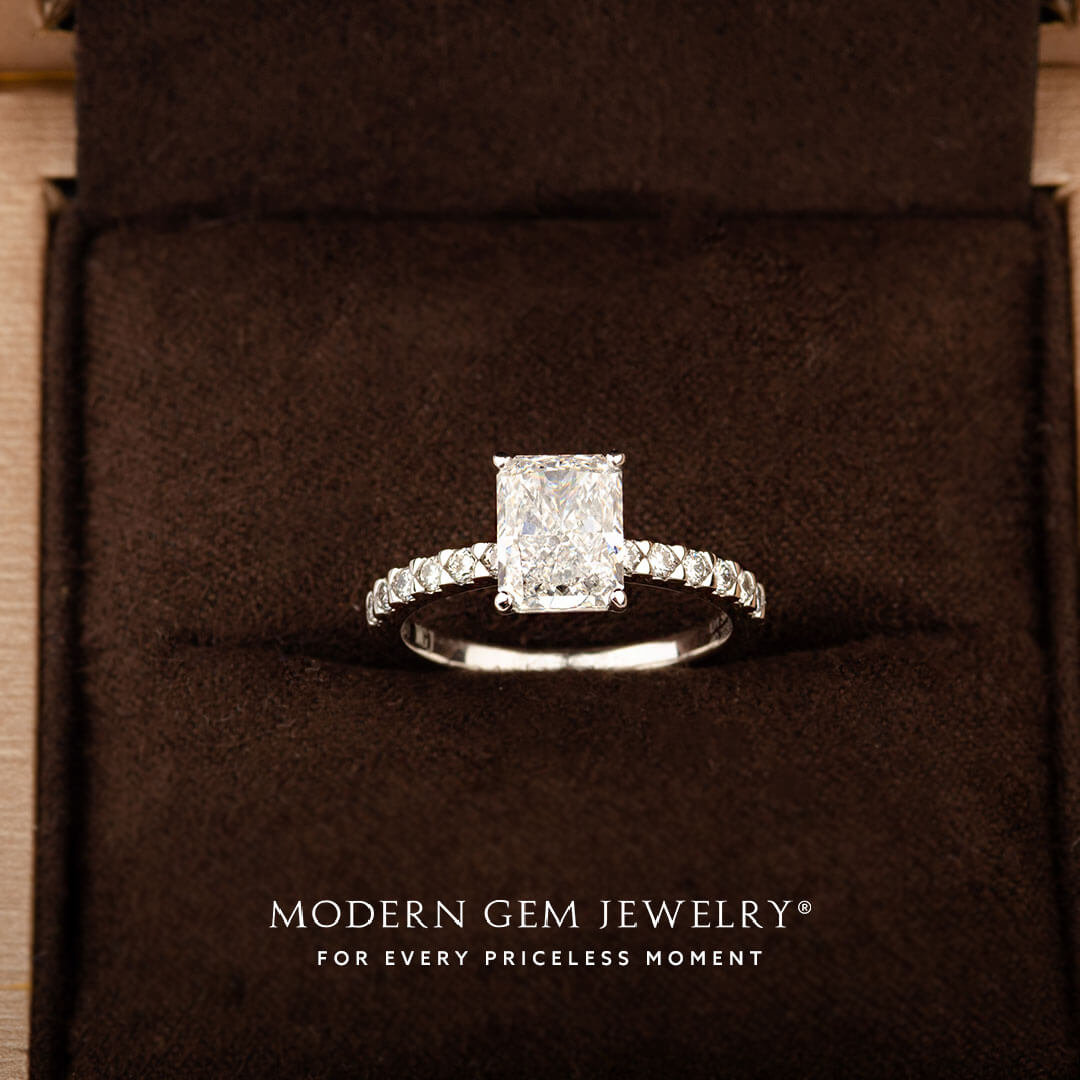 2 carat Moissanite Ring in Platinum | Modern Gem Jewelry | Custom Moissanite Engagment Ring 