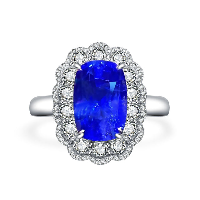 Royal Blue Natural Sapphire White Gold Heirloom Sapphire Ring 