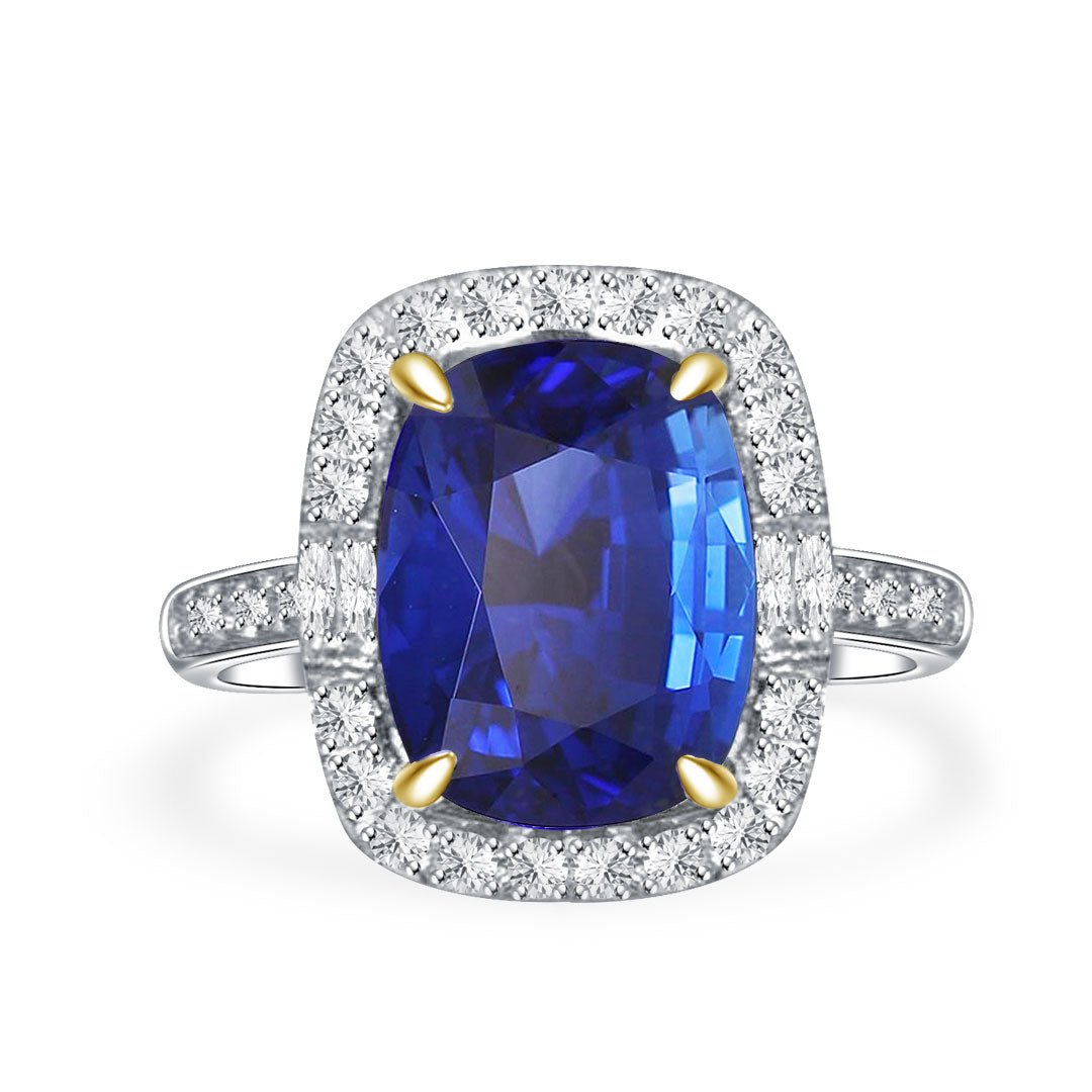 Long Cushion Sapphire White Gold Ring - Heirloom Sapphire Diamonds 18K White Gold Ring - Modern Gem Jewelry®