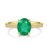 18K Yellow Gold Natural Oval Emerald Ring 