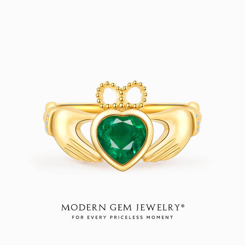 Claddagh Heart Shaped Natural Emerald Ring for Men 