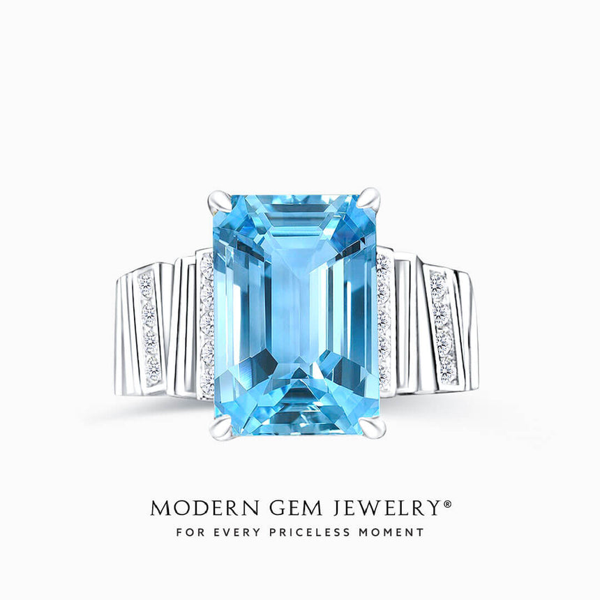 Aquamarine Cocktail Ring in 18K White Gold | Modern Gem Jewelry | Saratti