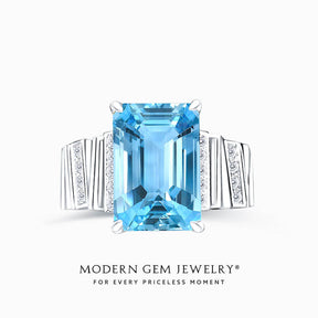 Aquamarine Cocktail Ring in 18K White Gold | Modern Gem Jewelry | Saratti