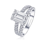 Prong Set Natural Emerald Cut Diamond Pave Engagement Ring 