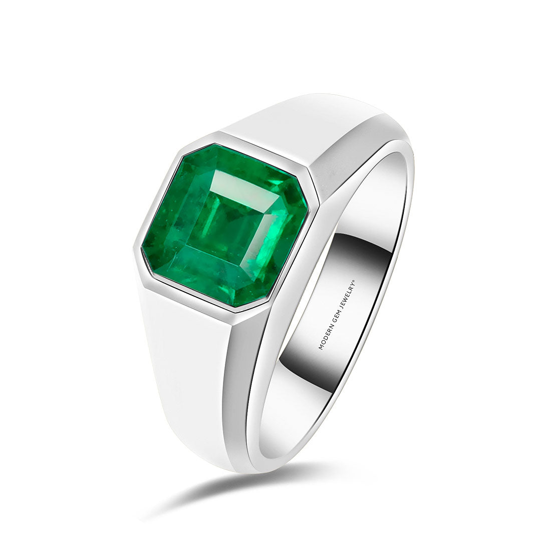 Mens Emerald Wedding Ring In White Gold | Modern Gem Jewelry