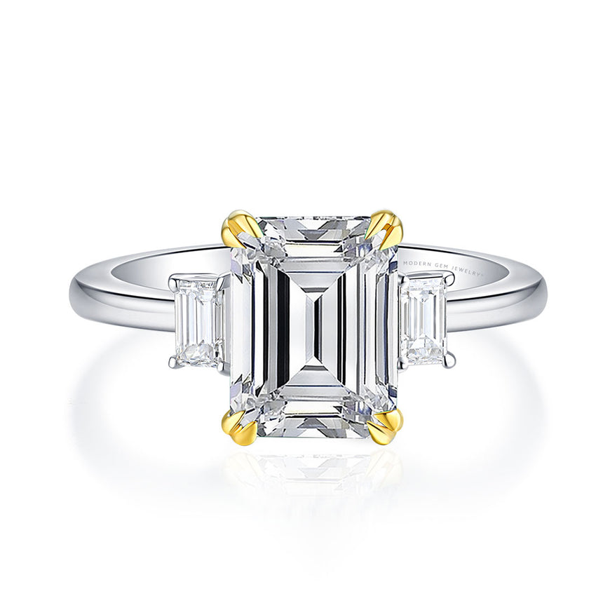 18K Gold White and Yellow Gold Lab-Grown Diamond Three Stone Ring 