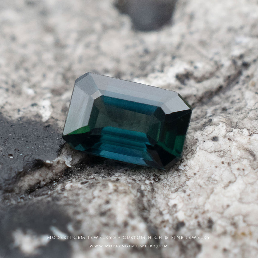 Natural Sapphire Gemstone | Emerald Cut Blue Green | 0.645 Carat Heated | Custom Jewelry | Modern Gem Jewelry