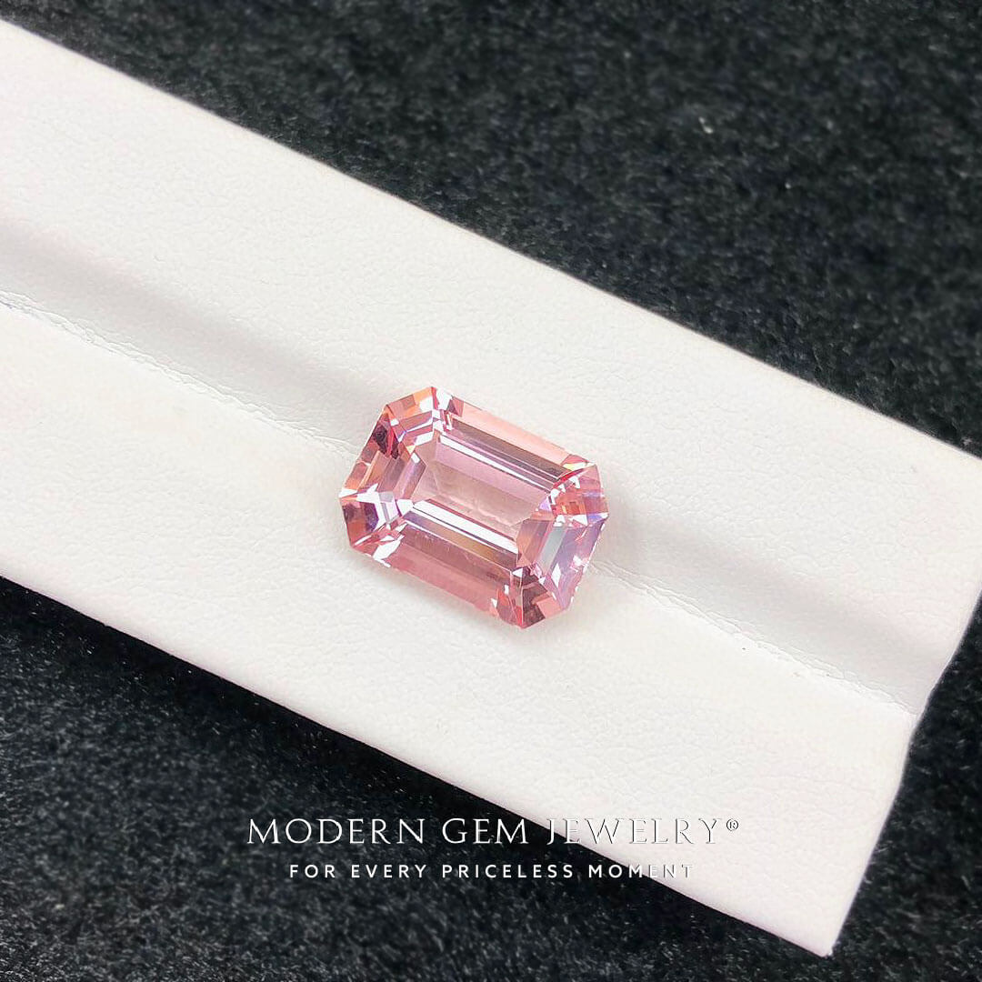 Pink Natural Morganite Stone in Emerald Cut | Modern Gem Jewelry