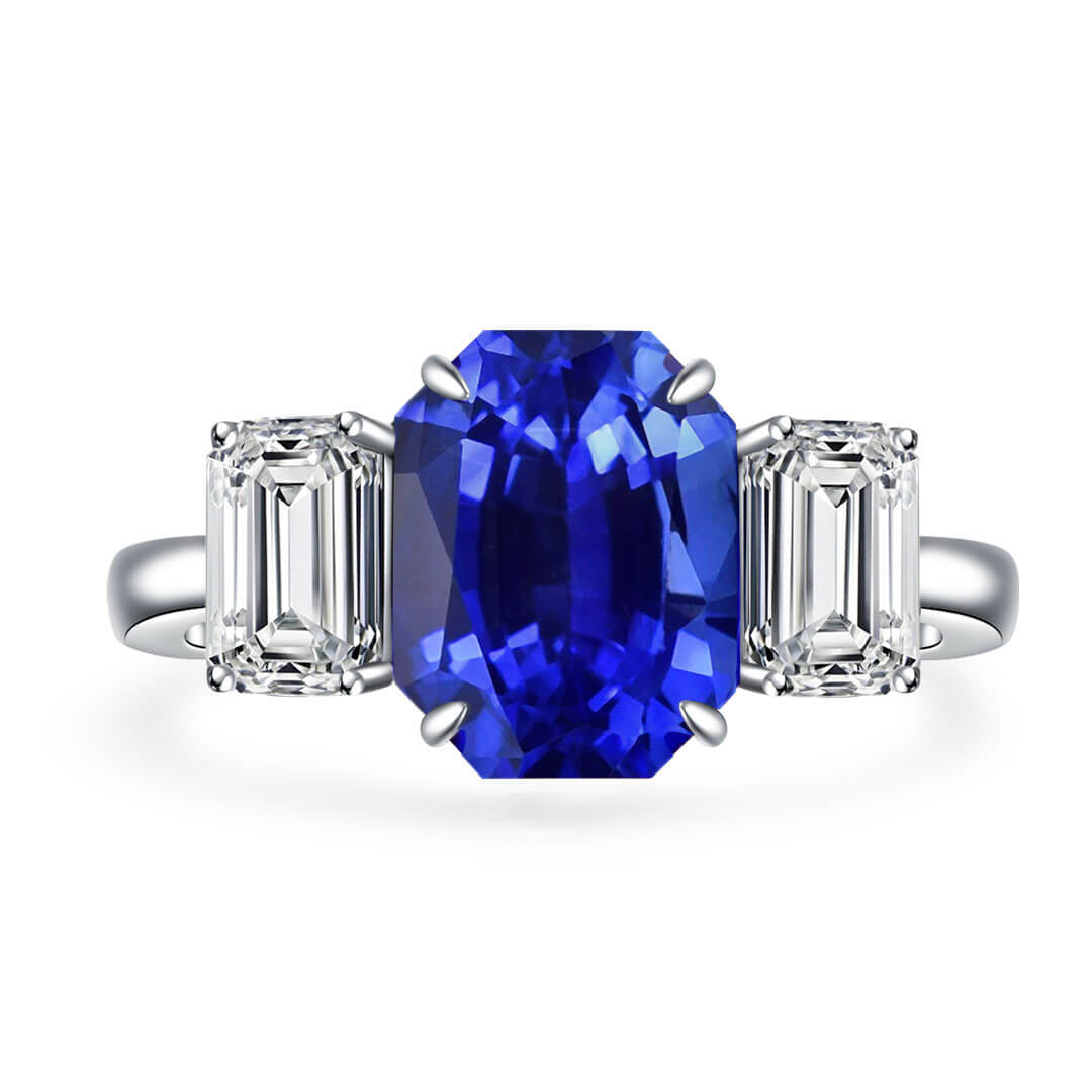 Three Stone Emerald Cut Sapphire Diamond | Ring Modern Gem Jewelry | Saratti 