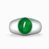 Oval Cabochon Mens Emerald Ring White Gold | Modern Gem Jewelry | May Birthstone Men Ring | Saratti