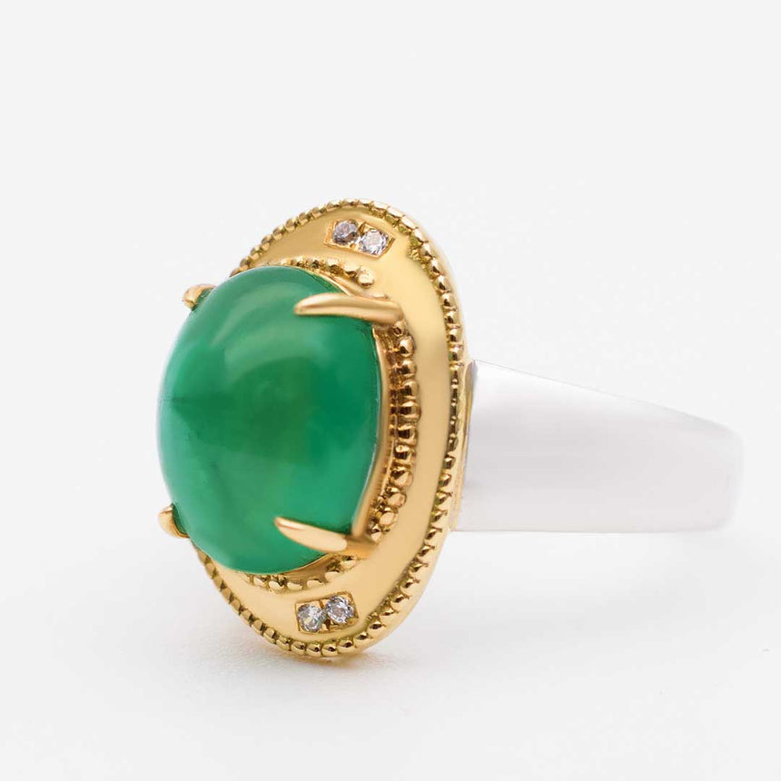 Two Tone Diamond and Natural Emerald Ring 