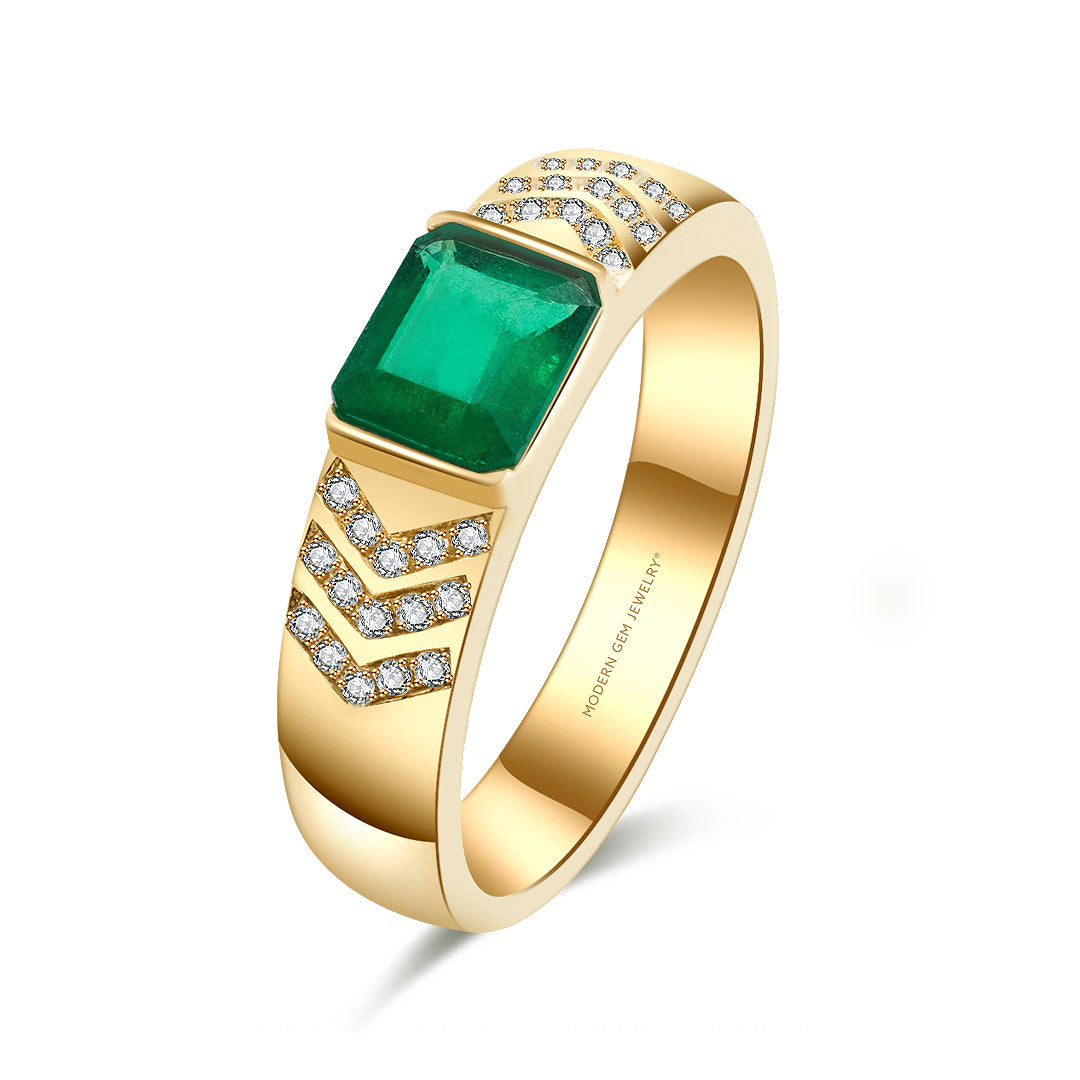 Mens Emerald Rings In Yellow Gold | Custom Men Ring | Modern Gem Jewelry | Saratti