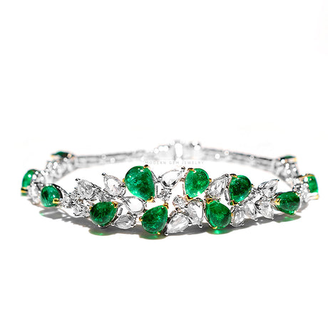 Emerald Bracelet with Diamonds in 18K White Gold | High Emerald Bracelet | Modern Gem Jewelry