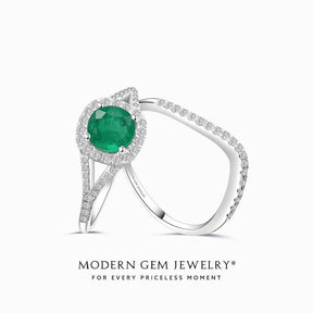 Green Emerald and Diamonds Split Shank Diamond Ring | Modern Gem Jewelry 