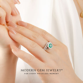 Split Shank Emerald and Diamonds Band Ring | Modern Gem Jewelry
