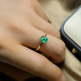 Solitaire Emerald Cut Natural Emerald Yellow Gold Ring 