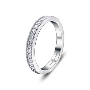 Milgrain Wedding Band with Diamonds in White Gold against a White Background | Modern Gem Jewelry | Saratti 
