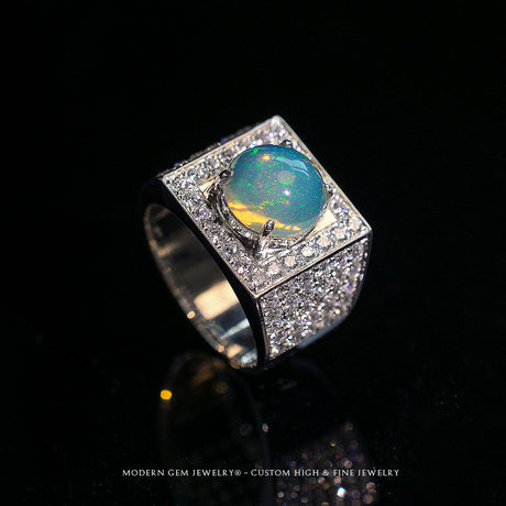 Diamond Halo on Vintage Opal Ring 