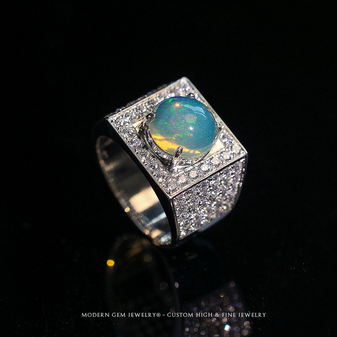 Vintage Opal Engagement Rings in White Gold | Custom Opal Ring | Modern Gem Jewelry | Saratti
