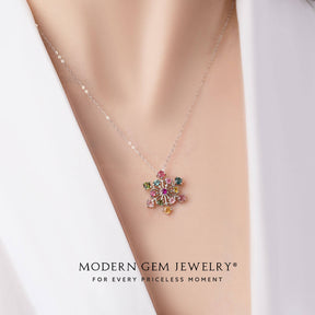 Colored Tourmaline Necklace on Woman in 18K White Gold | Modern Gem Jewelry