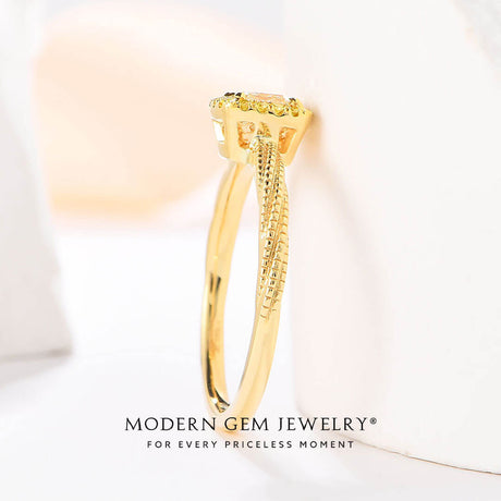 18K Yellow Gold Twisted Shank Fancy Yellow Diamond Ring 