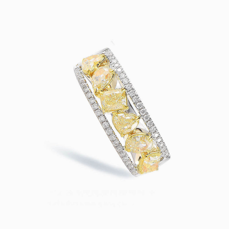 Prong Set Split Shank Fancy Yellow Diamond Gold Two-Tone Eternity Band | Saratti
